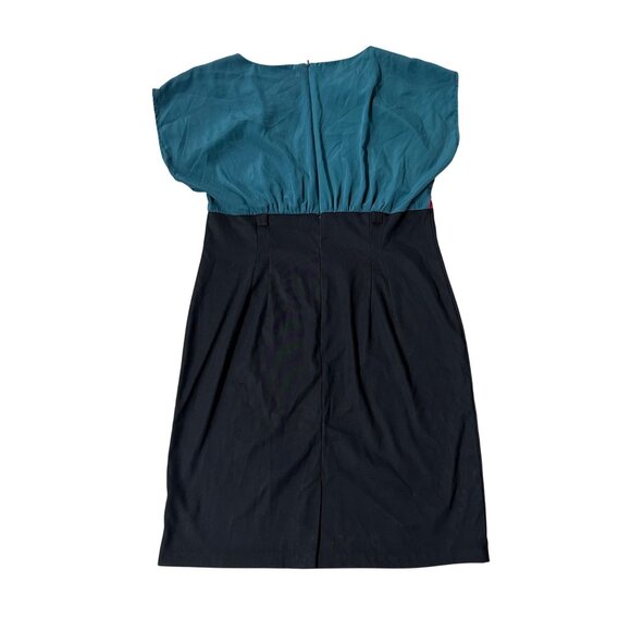 Vintage Dress Color Block Size 14 Cap Sleeve Mid Length 1990s Retro Business - Picture 3 of 9